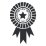 A Black and white illustration of an award ribbon rosette with a central star, signifying achievement, merit, or a top honor.