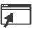 Simple black and white icon of a web browser window with a cursor arrow pointing towards the content area, representing online navigation.
